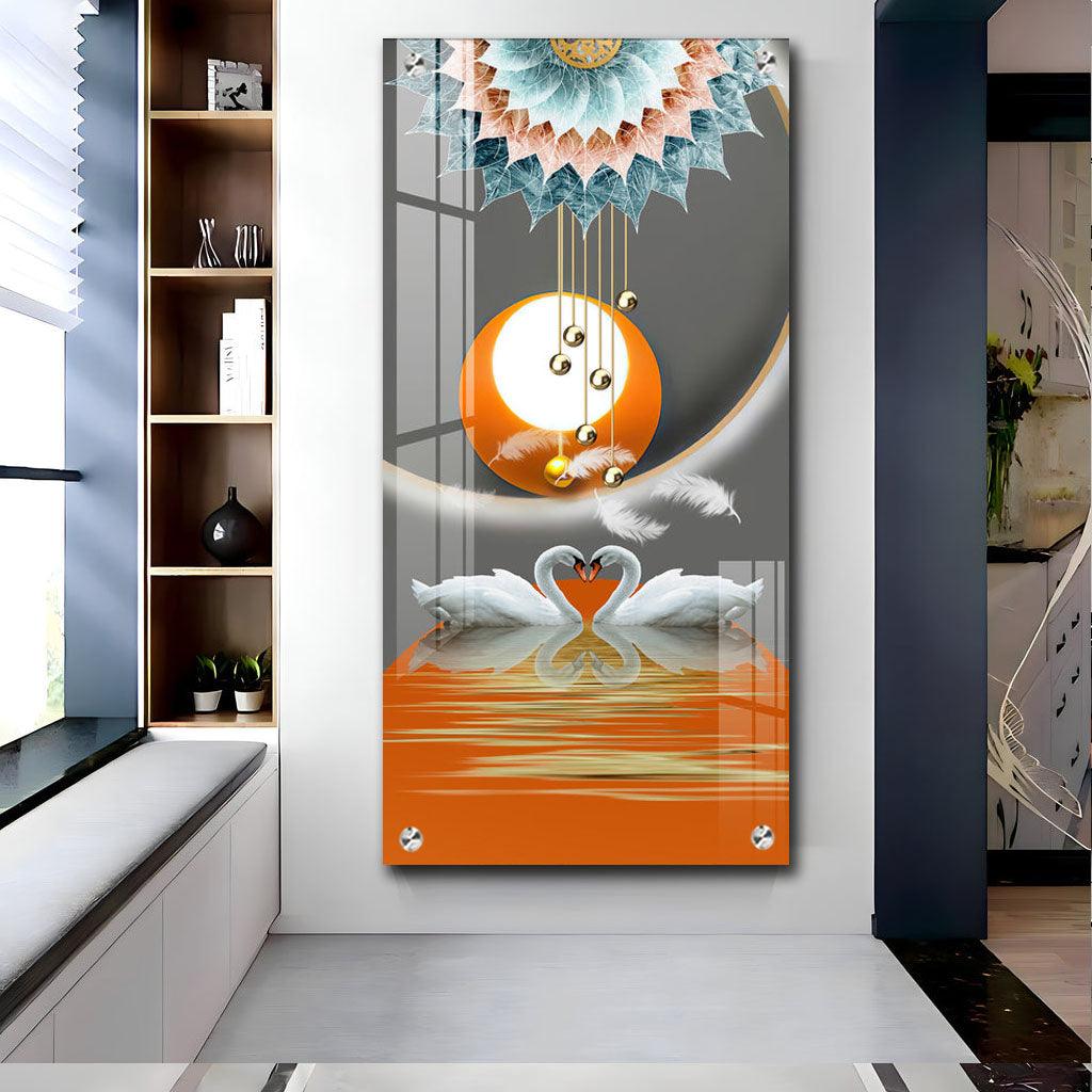 Artistic Premium Acrylic Vertical Wall Art Showcasing Loving Swans - Decor Mantra 