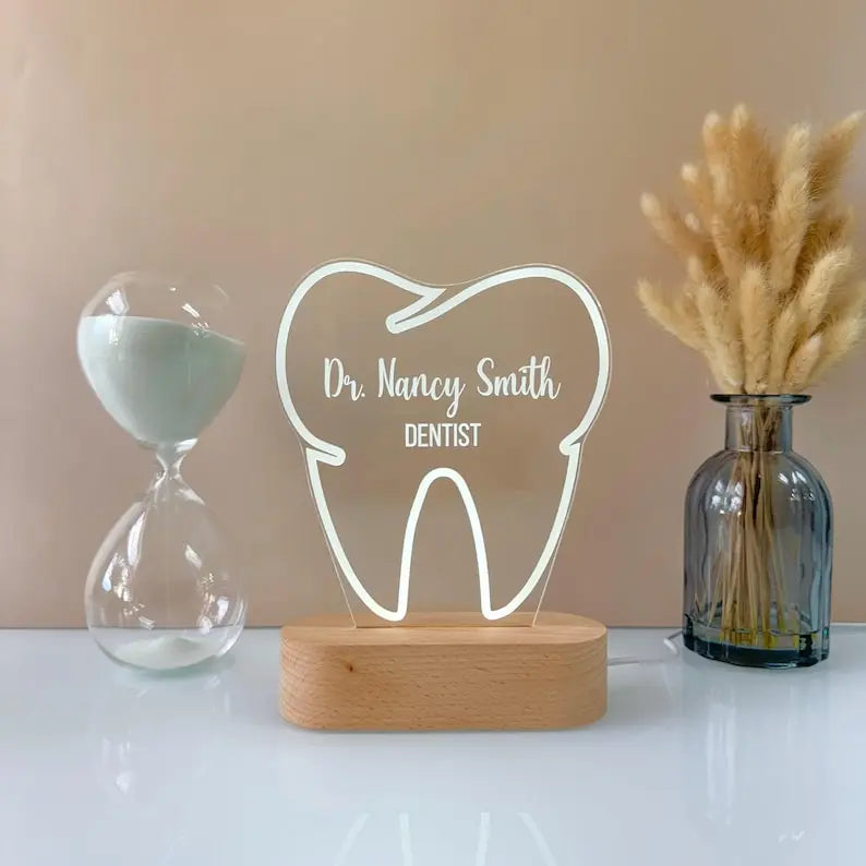 Personalized Dentist Night Light - Custom LED Tooth Lamp for Graduation, Gift for Dentists, Unique Room Decor, Nightlight for Odontologists - Harshita Craft