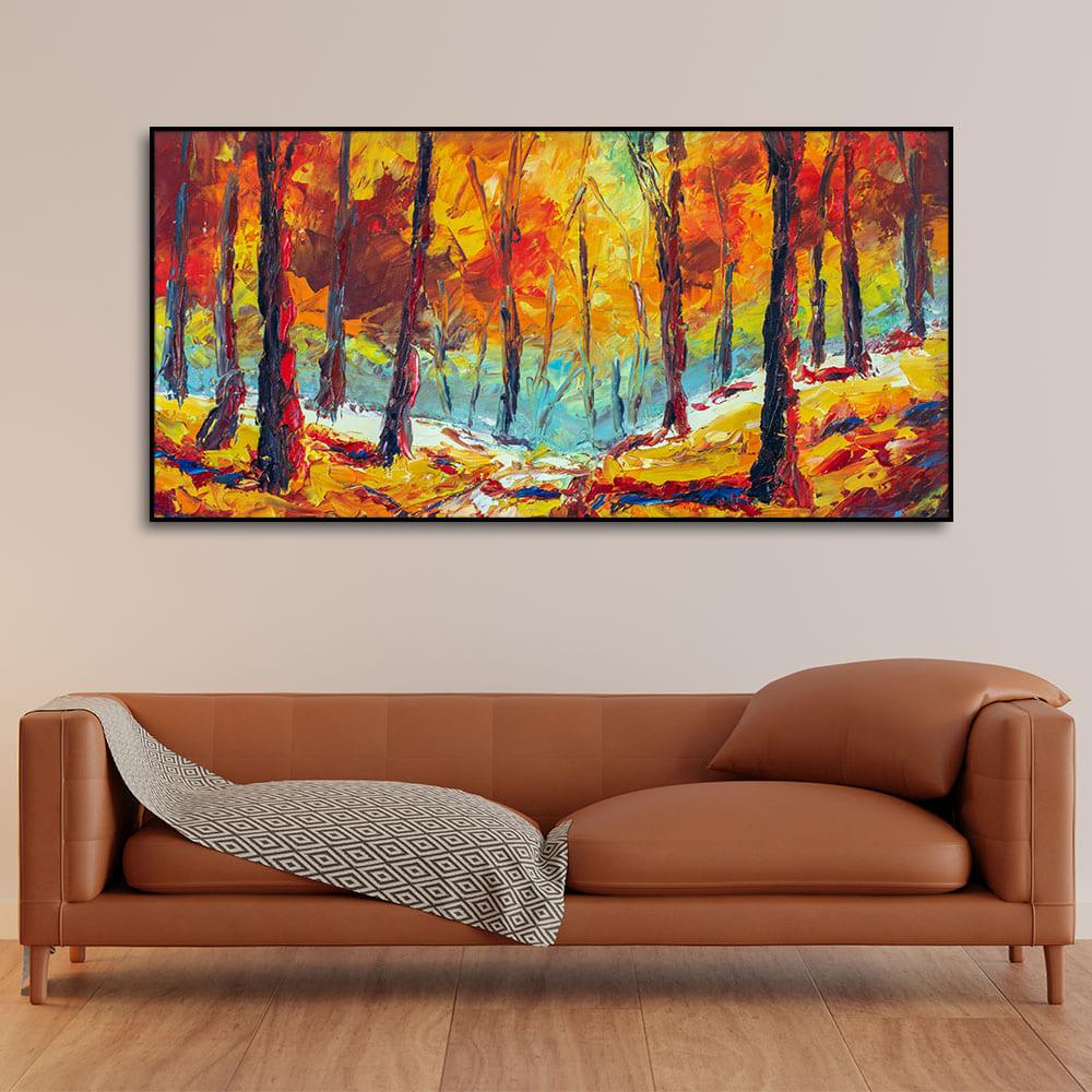 Nature Wall Painting of Colorful Autumn Season Forest - Decor Mantra 