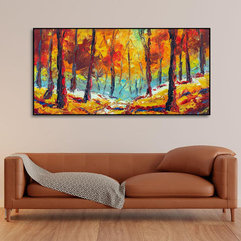 Nature Wall Painting of Colorful Autumn Season Forest - Decor Mantra 