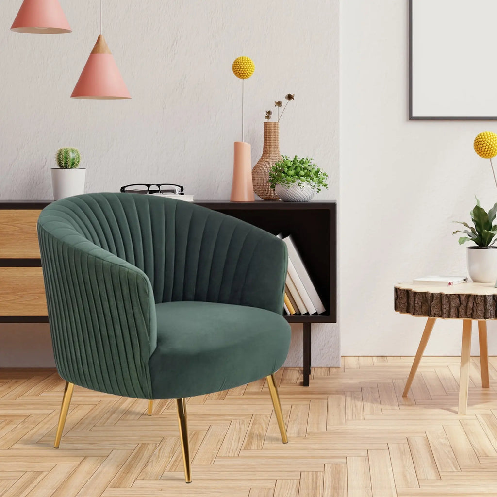 Green Cocooned Pattern Velvet Accent Chair DECORMANTRA