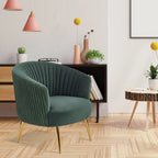 Green Cocooned Pattern Velvet Accent Chair DECORMANTRA
