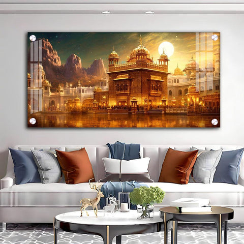 Temple Shining in Gold Premium Acrylic Horizontal Wall Art - Decor Mantra 