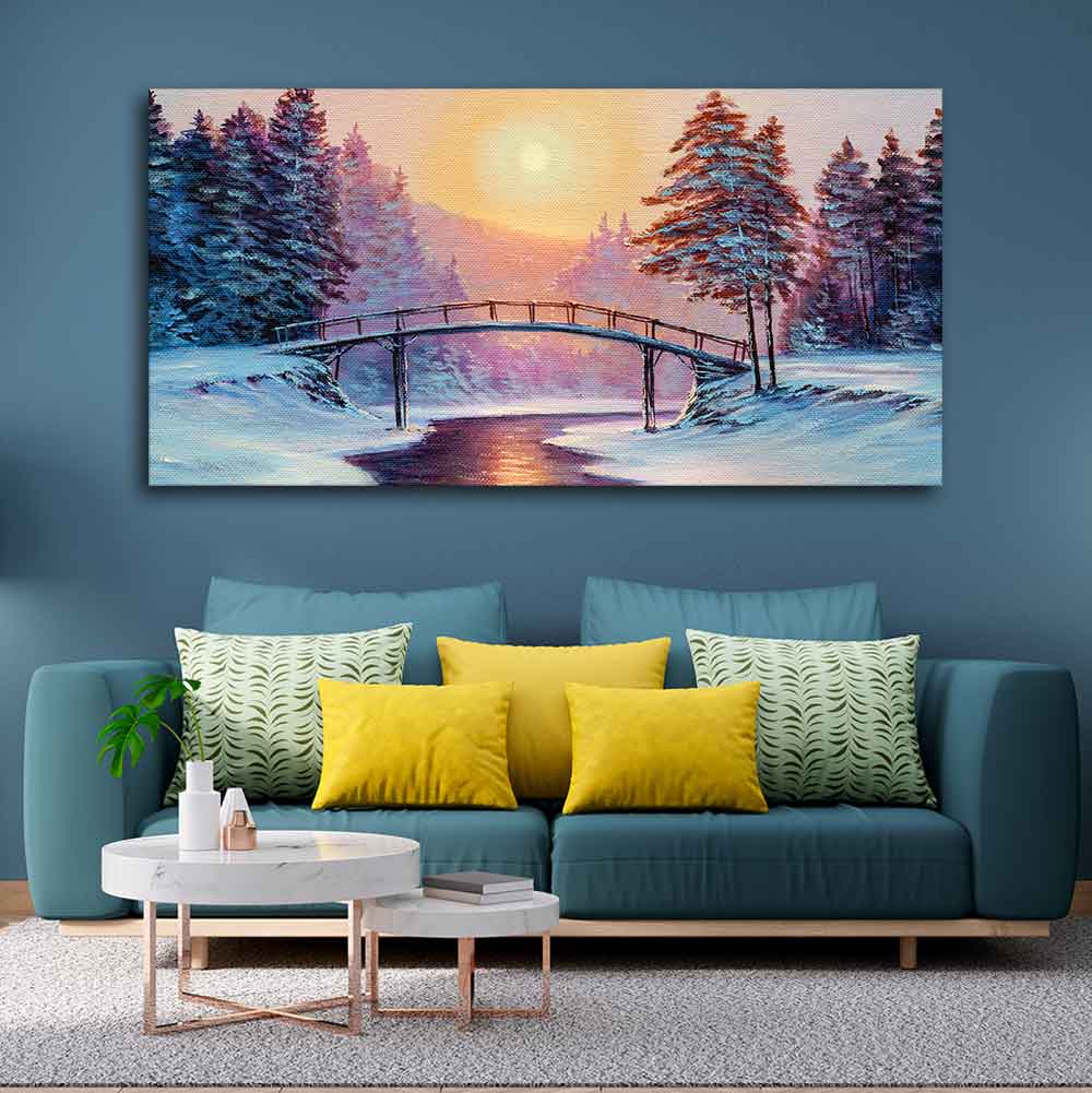 Premium Wall Painting of Winter Landscape with the River Decor Mantra