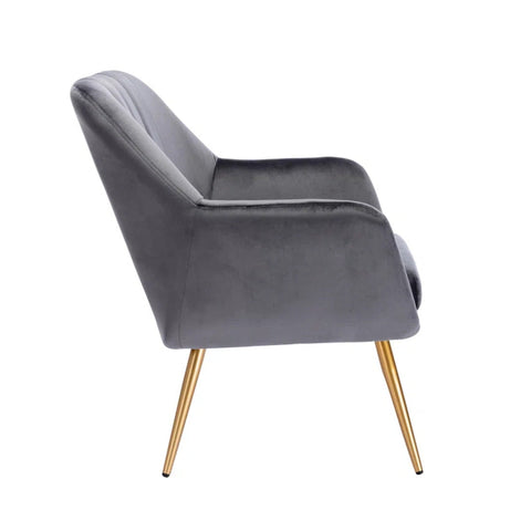 Dense Padded Bright Grey Comfy Velvet Accent Chair