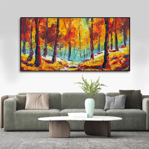 Nature Wall Painting of Colorful Autumn Season Forest - Decor Mantra 