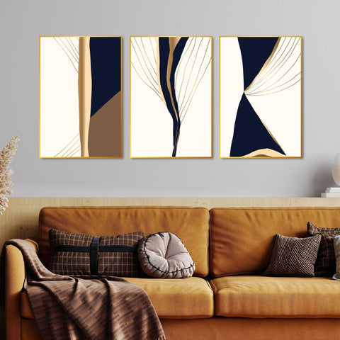 Gold & Black Modern Art Floating Canvas Wall Painting Set of Three - Decor Mantra 