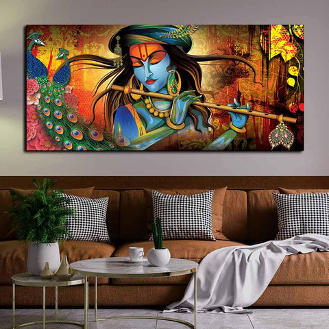 Lord Krishna Playing Flute Premium Wall Painting - Decor Mantra 