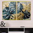 Monstera Leaves Acrylic Floating Wall Painting Set of 2 - Decor Mantra 