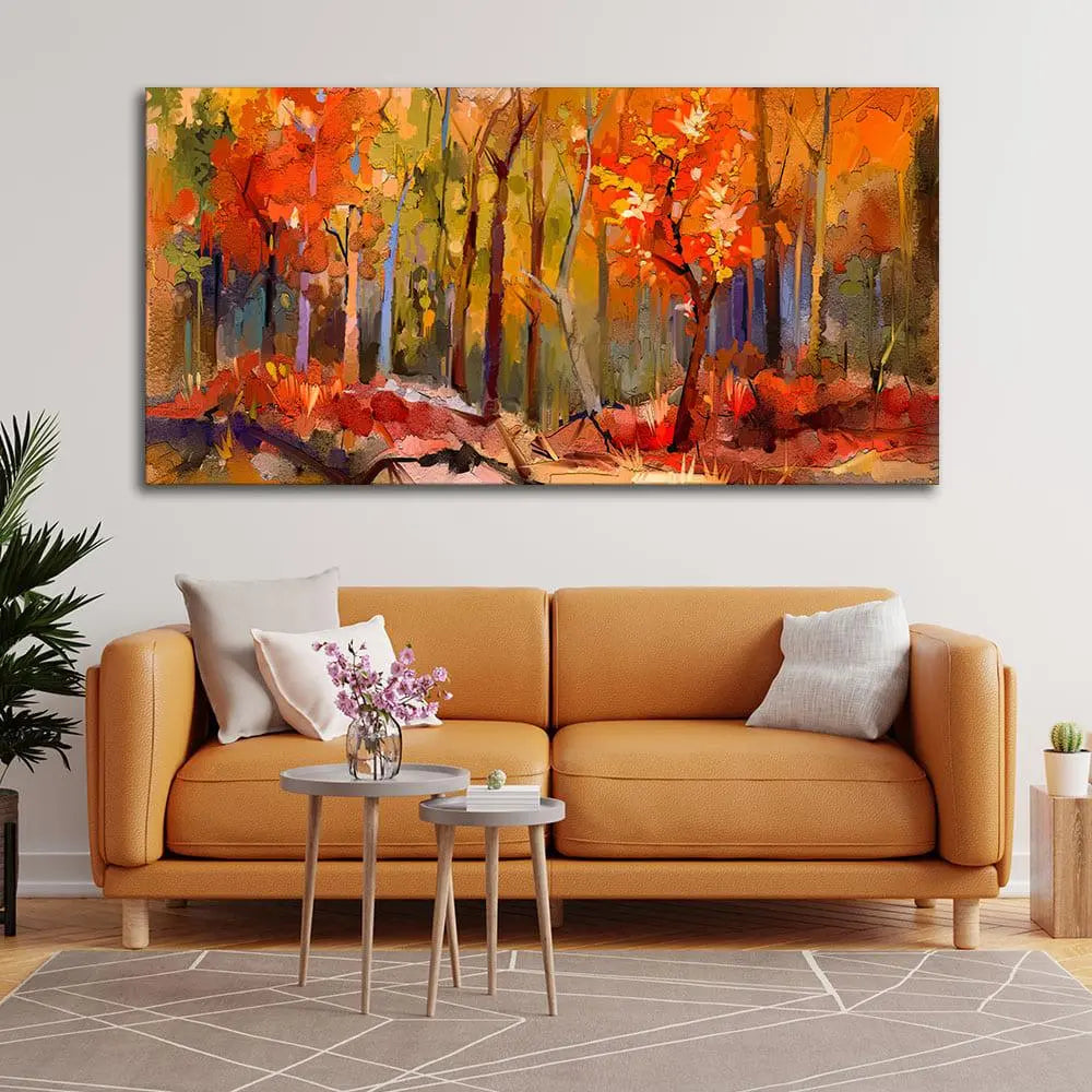 Nature Wall Painting of Colorful Autumn Forest - Decor Mantra 
