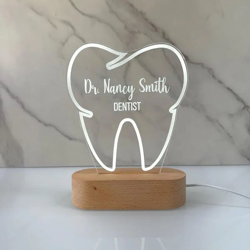 Personalized Dentist Night Light - Custom LED Tooth Lamp for Graduation, Gift for Dentists, Unique Room Decor, Nightlight for Odontologists - Harshita Craft