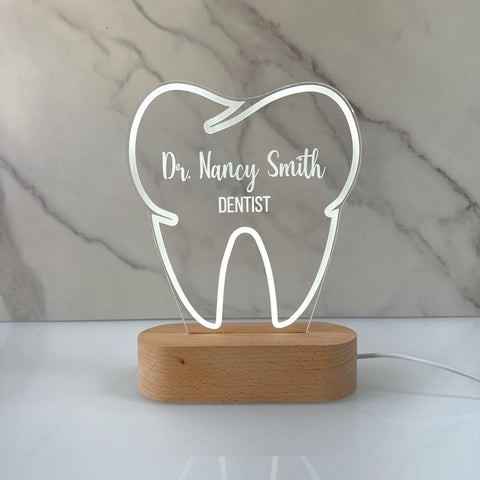 Personalized Dentist Night Light - Custom LED Tooth Lamp for Graduation, Gift for Dentists, Unique Room Decor, Nightlight for Odontologists