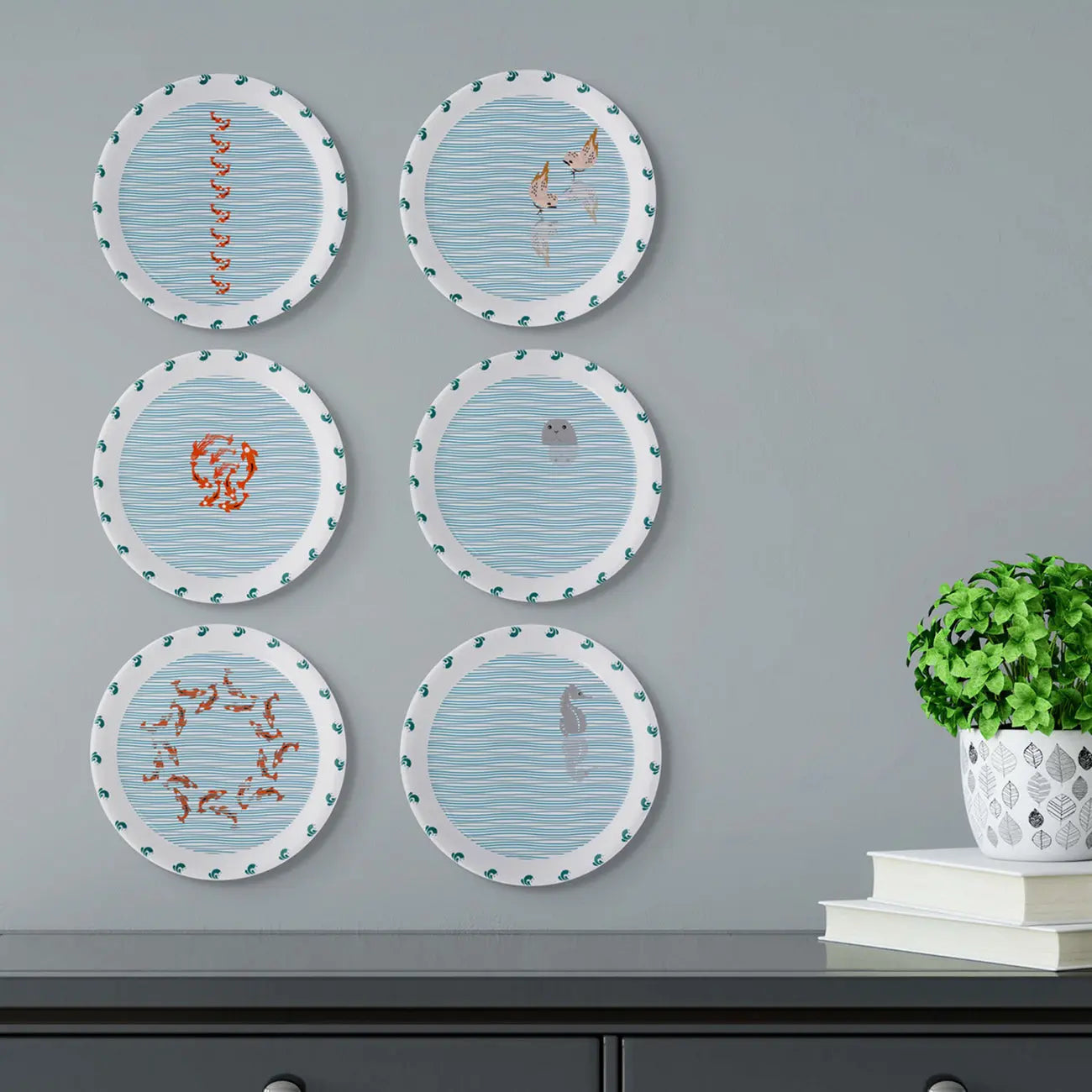 Sea-Inspired Abstract Art Collection Porcelain Wall Plate - Harshita Craft