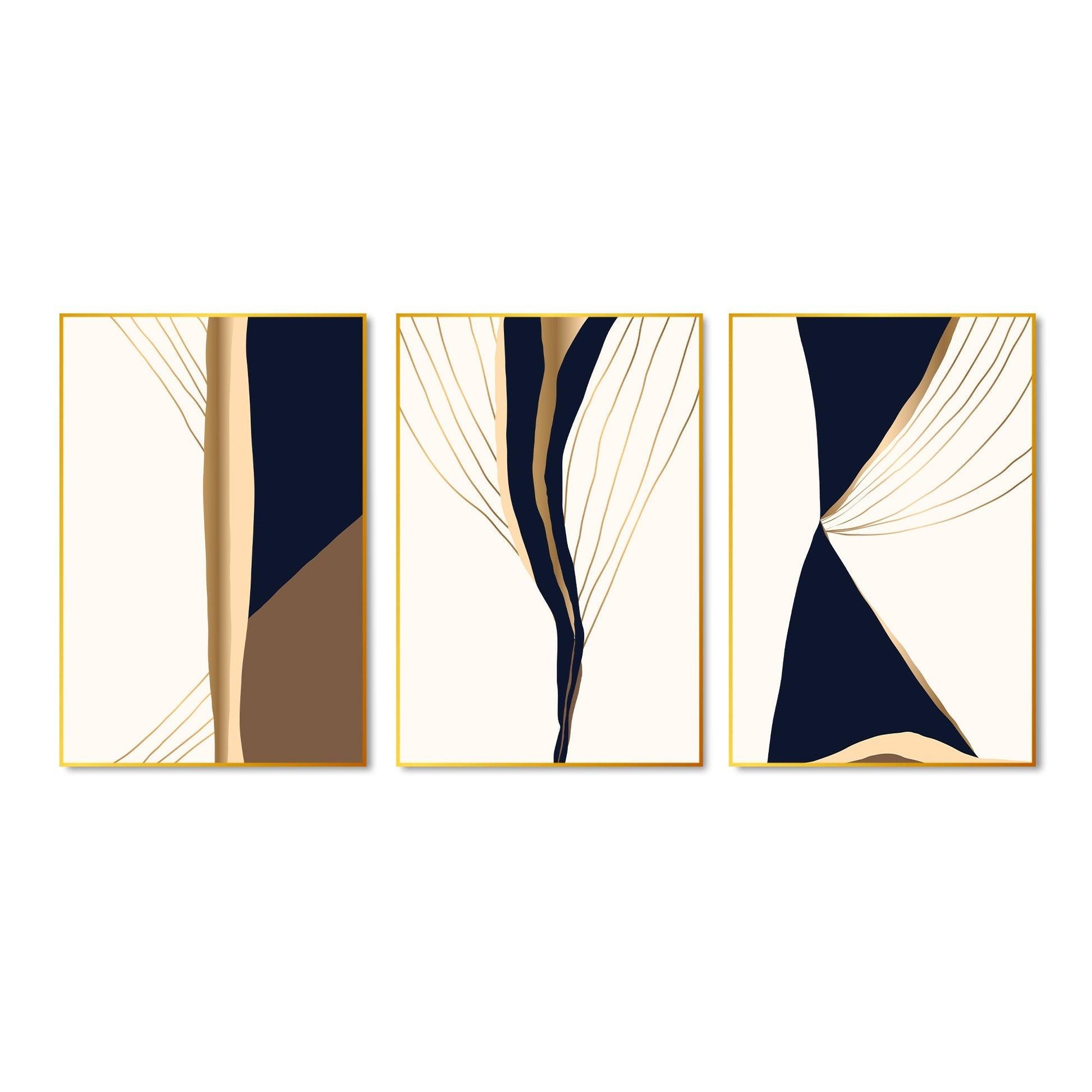 Gold & Black Modern Art Floating Canvas Wall Painting Set of Three - Decor Mantra 
