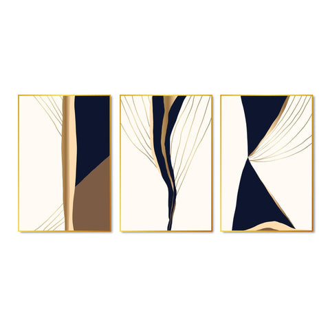 Gold & Black Modern Art Floating Canvas Wall Painting Set of Three - Decor Mantra 