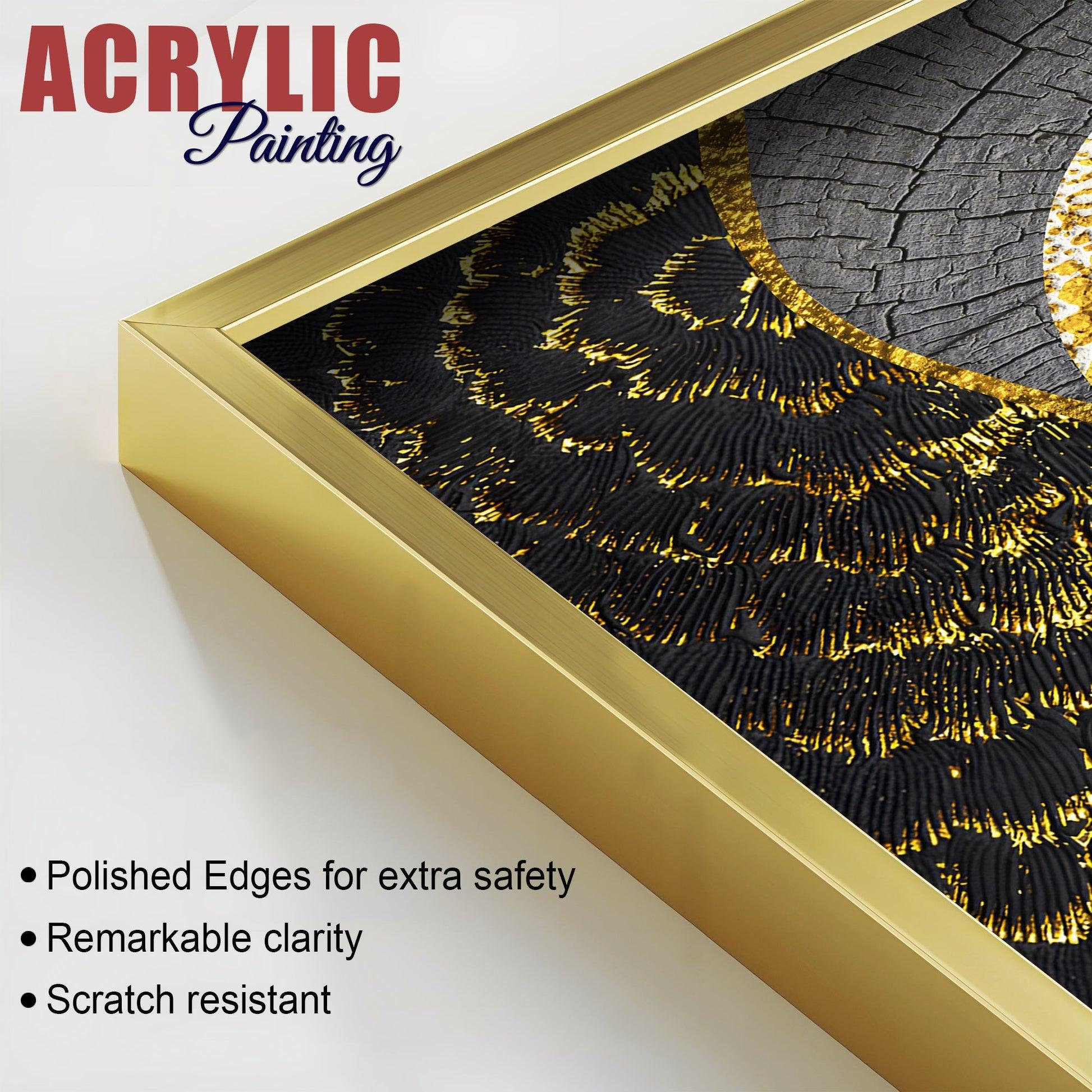 Golden Textured Pattern Acrylic Floating Wall Painting Set of 2 - Decor Mantra 