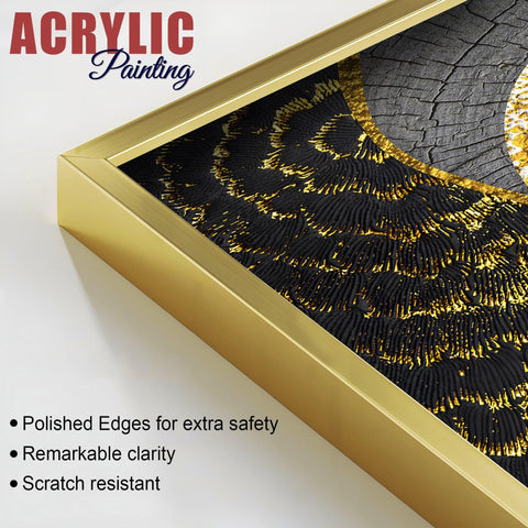 Golden Textured Pattern Acrylic Floating Wall Painting Set of 2 - Decor Mantra 