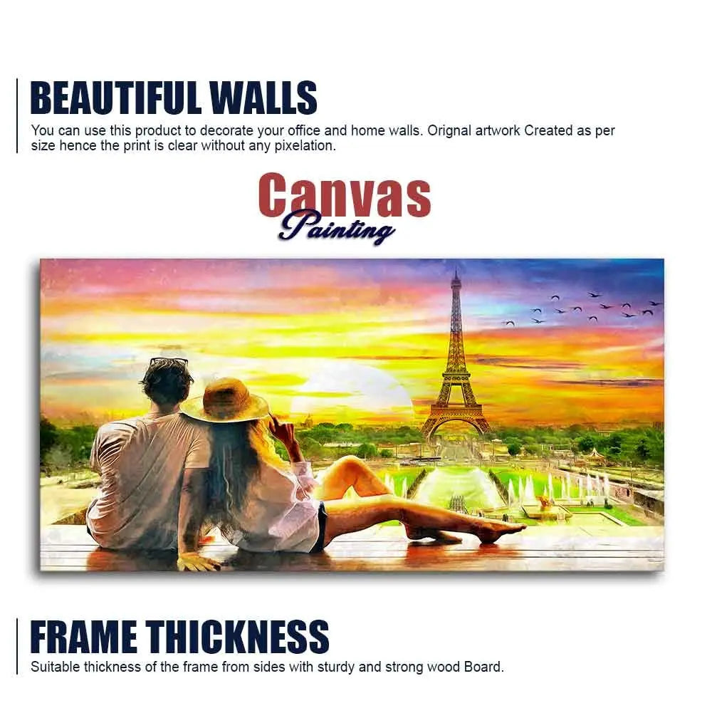 Couple Watching Sunset Paris Canvas Wall Painting Decor Mantra
