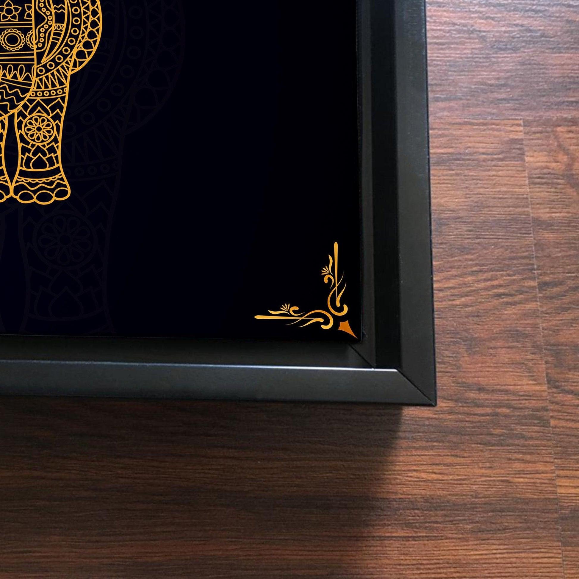 Madhubani Art Elephant Canvas Wall Painting of Two Pieces Floating Frame - Decor Mantra 