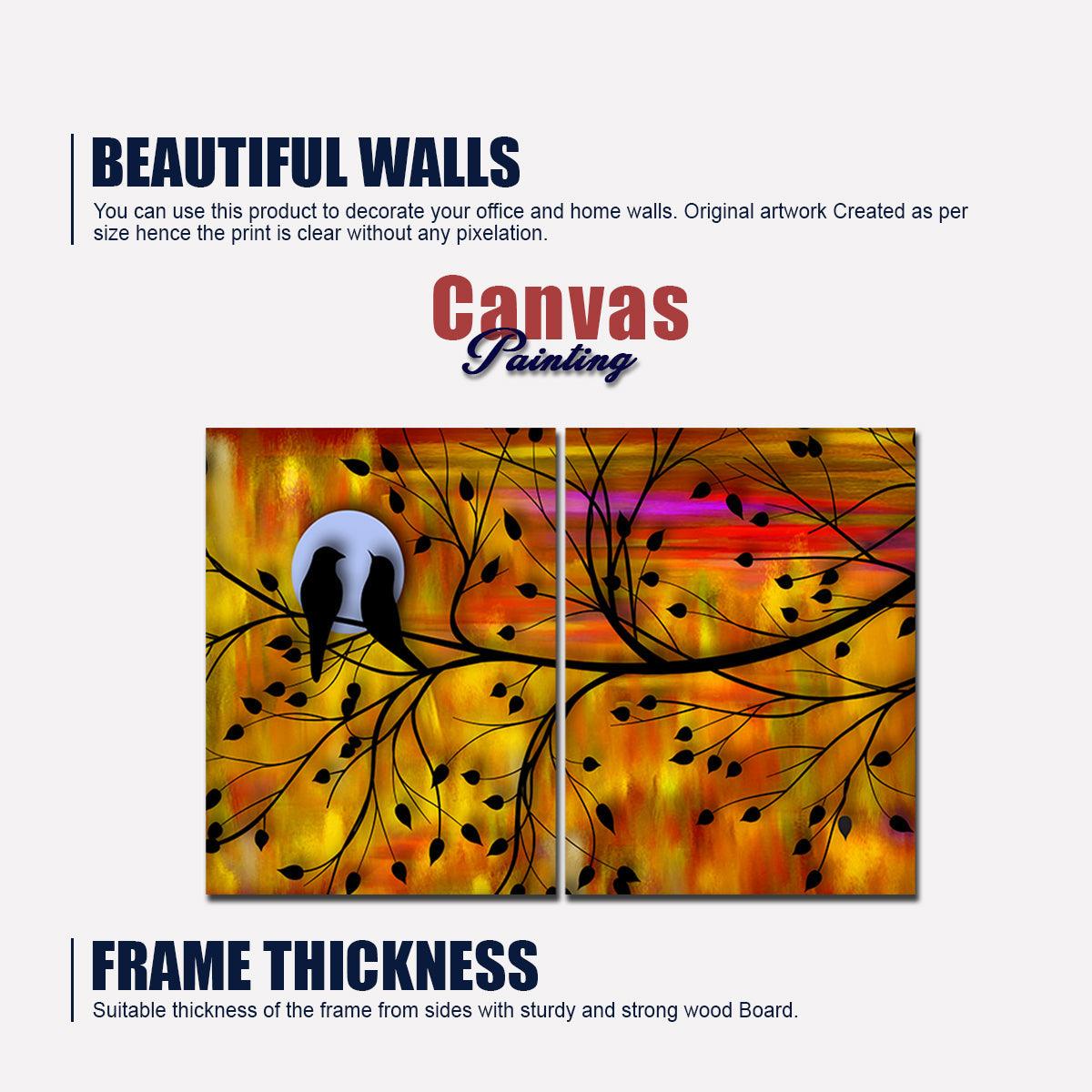 Beautiful Bird Couple on Tree Premium Bedroom Wall Painting - Decor Mantra 