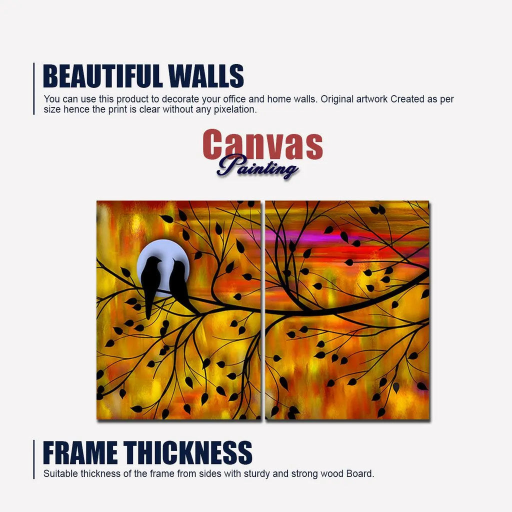 Beautiful Bird Couple on Tree Premium Bedroom Wall Painting - Decor Mantra 