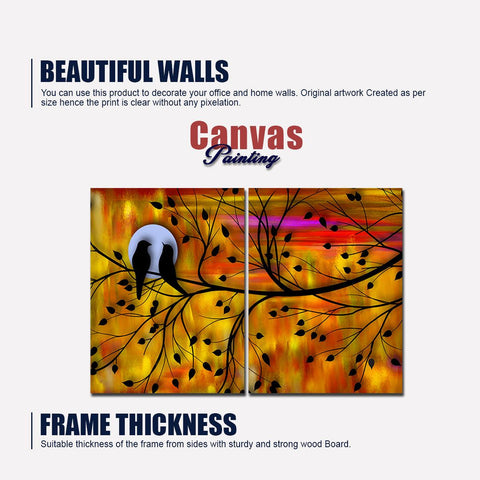 Beautiful Bird Couple on Tree Premium Bedroom Wall Painting - Decor Mantra 