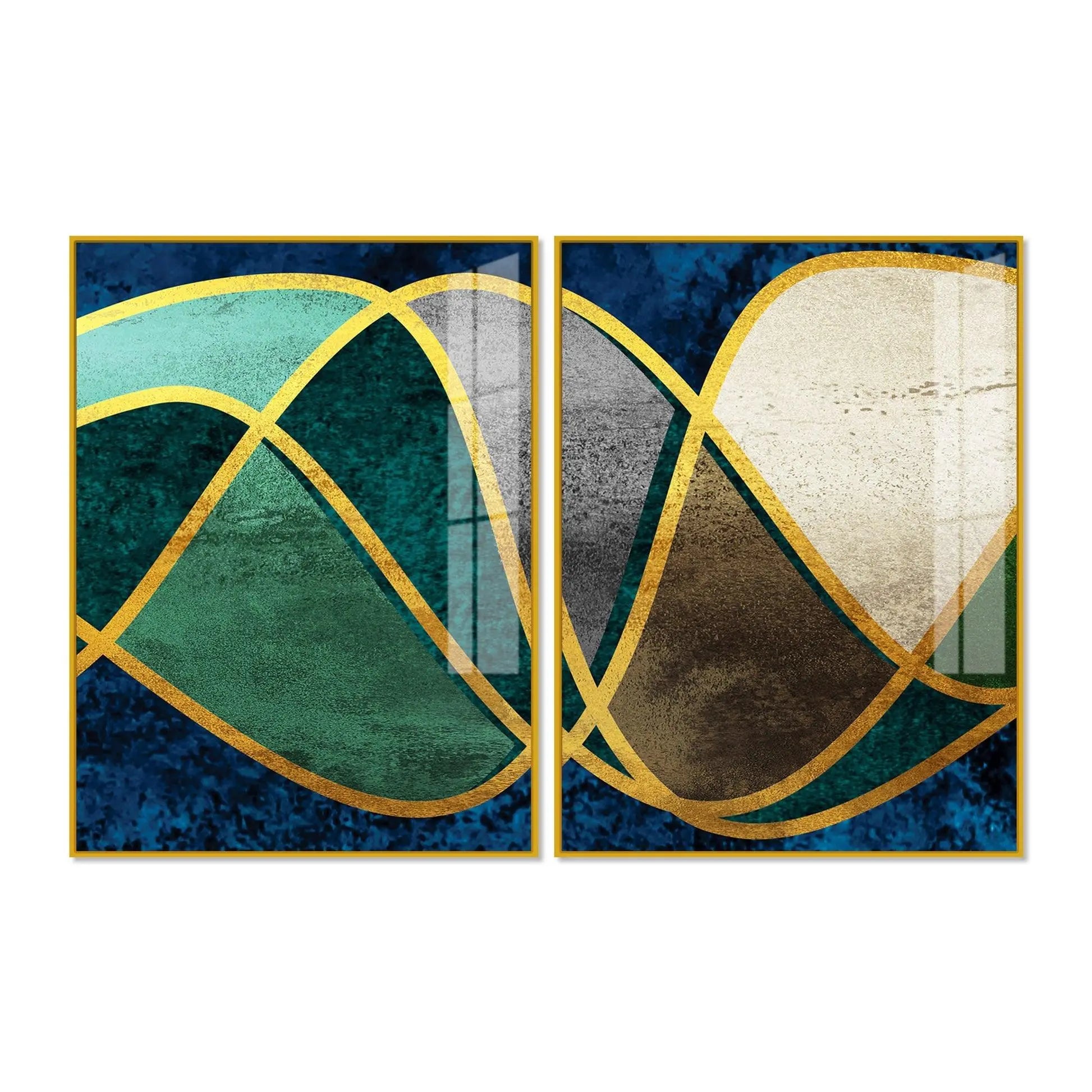Luxury Golden Waves Line Art Premium Acrylic Floating Wall Painting Set Of 2 - Decor Mantra 