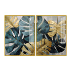 Monstera Leaves Acrylic Floating Wall Painting Set of 2 - Decor Mantra 