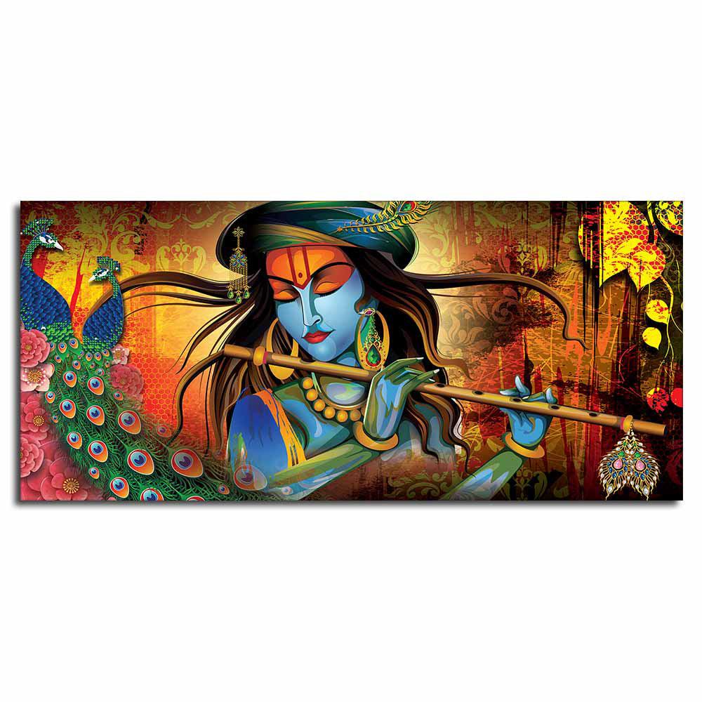 Lord Krishna Playing Flute Premium Wall Painting - Decor Mantra 