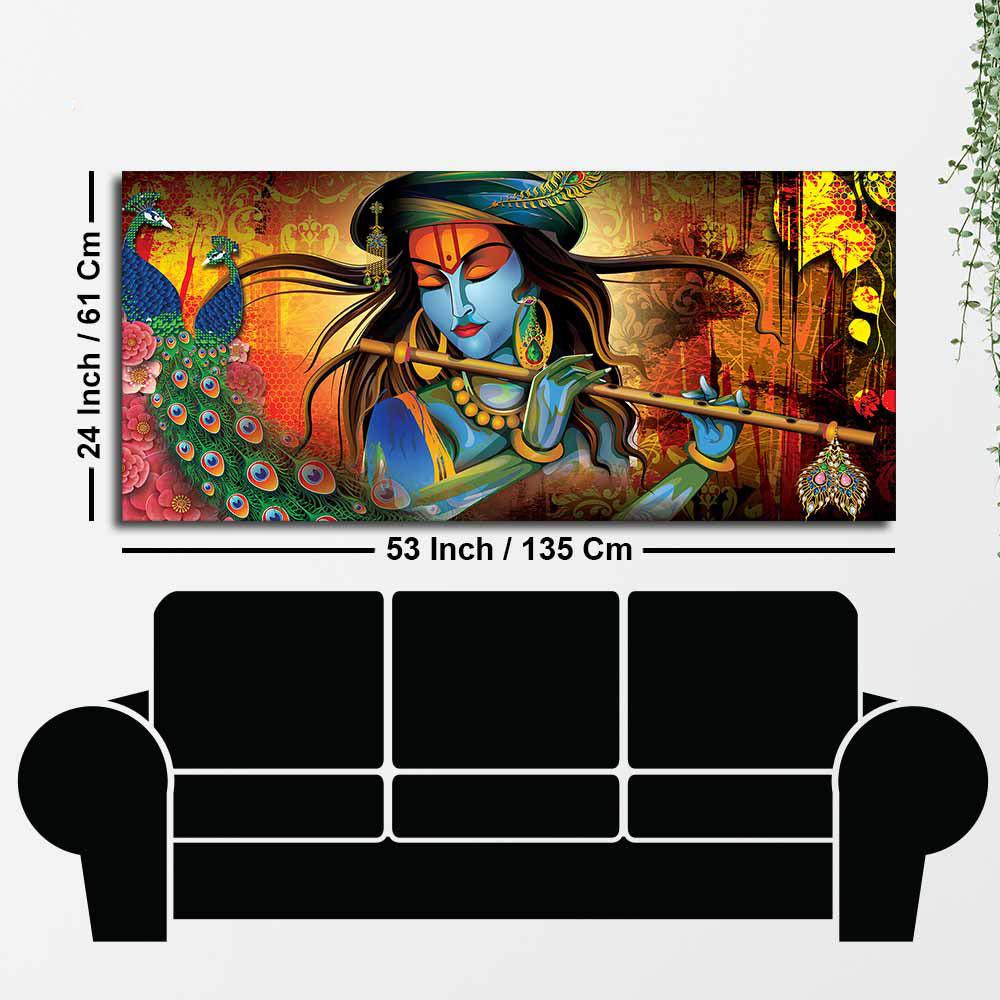 Lord Krishna Playing Flute Premium Wall Painting - Decor Mantra 