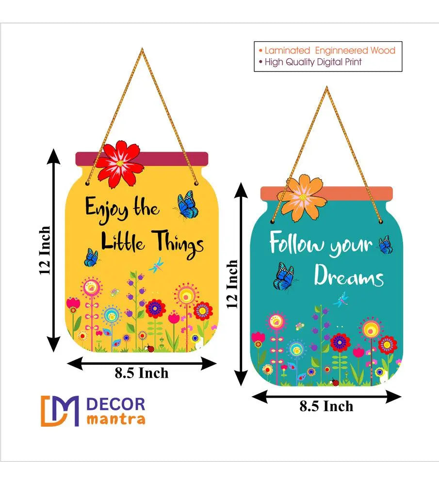 Follow Your Dreams Quote Decorative Wall Art MDF Wooden Wall Hanger for Living Room | Bedroom | Office | Gift | Wall Hanging For Home Decoration | Canvas Painting (WH_6801N), Set of 2 - Decor Mantra 