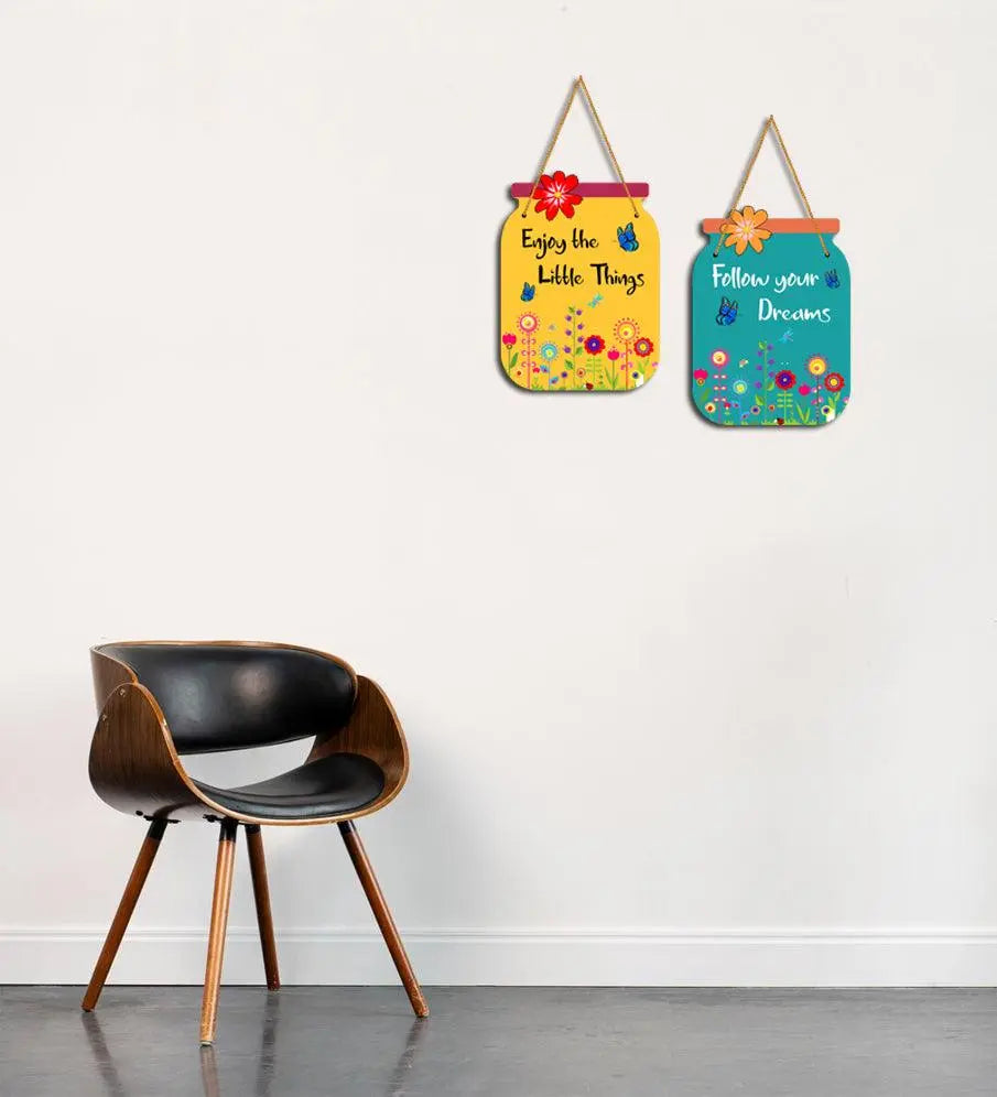 Follow Your Dreams Quote Decorative Wall Art MDF Wooden Wall Hanger for Living Room | Bedroom | Office | Gift | Wall Hanging For Home Decoration | Canvas Painting (WH_6801N), Set of 2 - Decor Mantra 