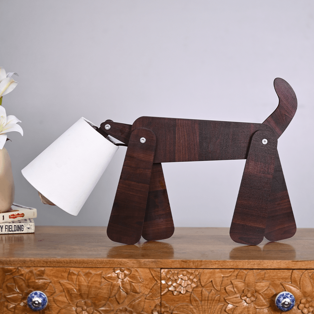 Wooden Playing Dog Night light Table Lamp for Home Decoration - Decor Mantra 
