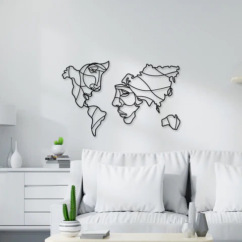 Face Shaped World Map Metal Wall Art Decor Mantra