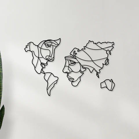 Face Shaped World Map Metal Wall Art Decor Mantra