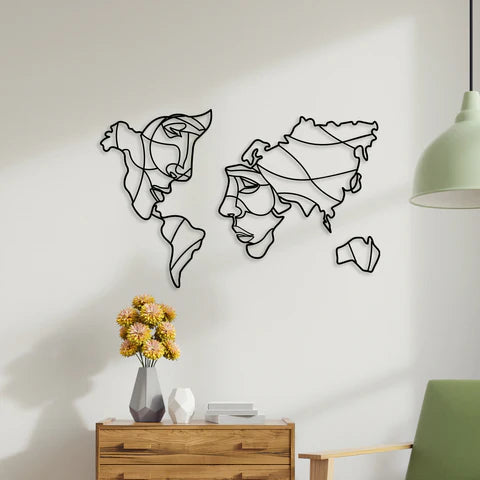 Face Shaped World Map Metal Wall Art Decor Mantra