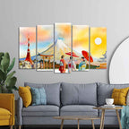 Famous Places of Japan Canvas Wall Painting Set of Five DECORMANTRA