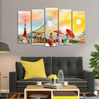 Famous Places of Japan Canvas Wall Painting Set of Five DECORMANTRA