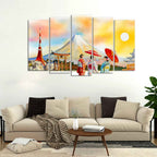 Famous Places of Japan Canvas Wall Painting Set of Five DECORMANTRA