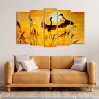 Flamingos Flying in Sunset 5 Pieces Wall Painting Decor Mantra