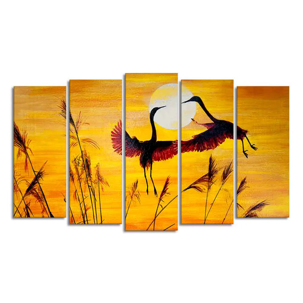 Flamingos Flying in Sunset 5 Pieces Wall Painting Decor Mantra
