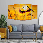 Flamingos Flying in Sunset 5 Pieces Wall Painting Decor Mantra