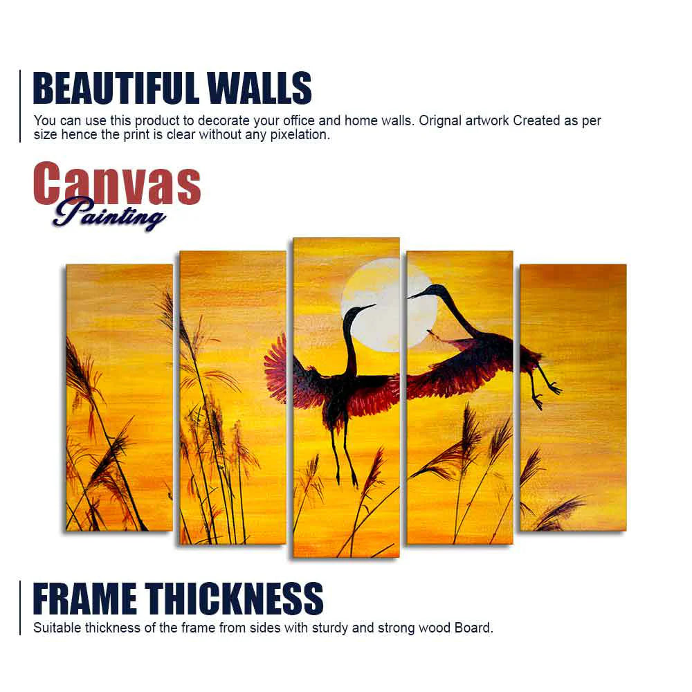 Flamingos Flying in Sunset 5 Pieces Wall Painting Decor Mantra