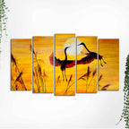 Flamingos Flying in Sunset 5 Pieces Wall Painting Decor Mantra