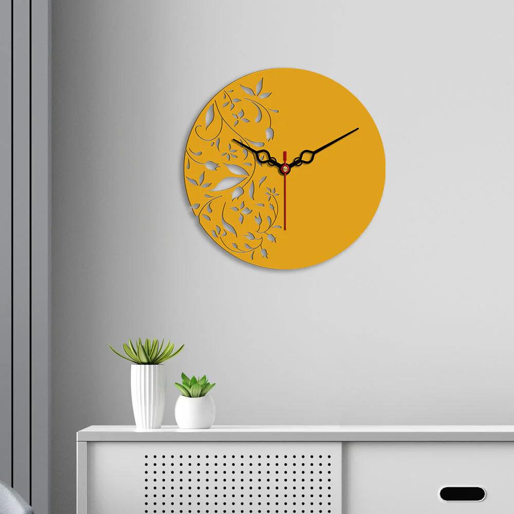 Floral Pattern Shape Designer Wooden Wall Clock - Decor Mantra 