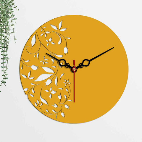 Floral Pattern Shape Designer Wooden Wall Clock - Decor Mantra 
