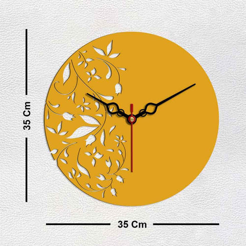 Floral Pattern Shape Designer Wooden Wall Clock - Decor Mantra 