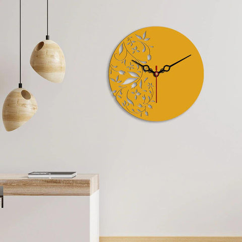 Floral Pattern Shape Designer Wooden Wall Clock - Decor Mantra 