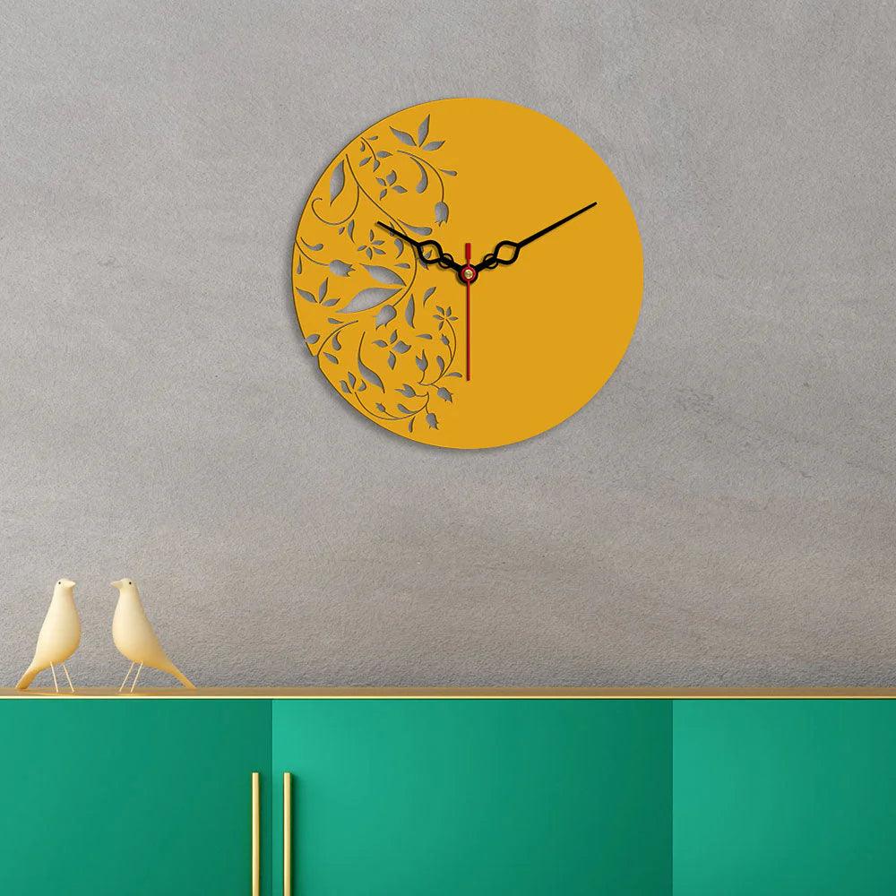 Floral Pattern Shape Designer Wooden Wall Clock - Decor Mantra 