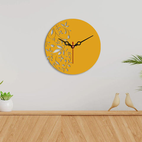 Floral Pattern Shape Designer Wooden Wall Clock - Decor Mantra 